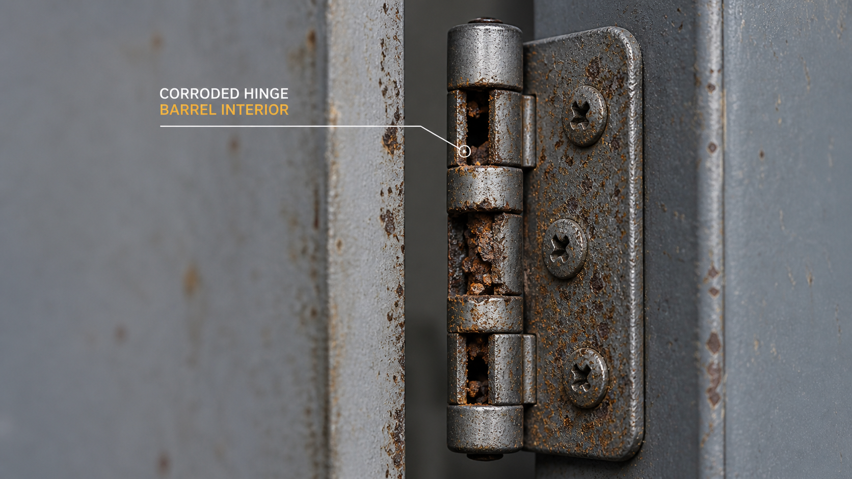 Corroded hinge barrel interior