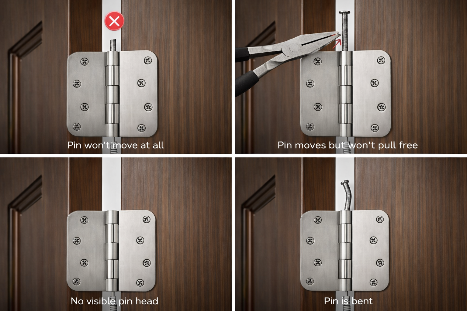 Hinge pin issues on wooden door