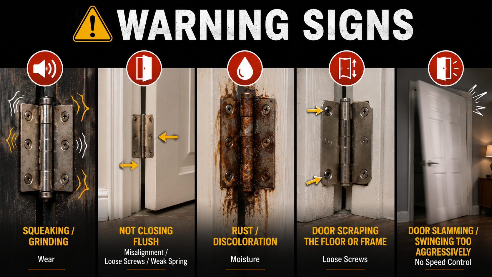 Warning signs for door hinge issues
