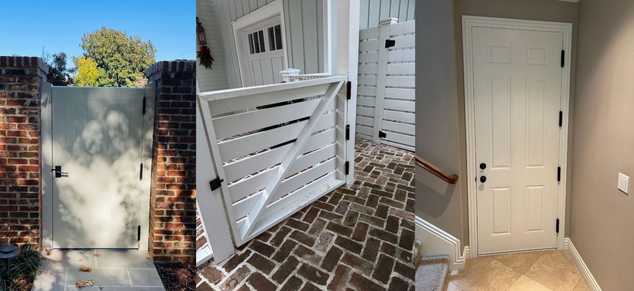 black hinges on white doors