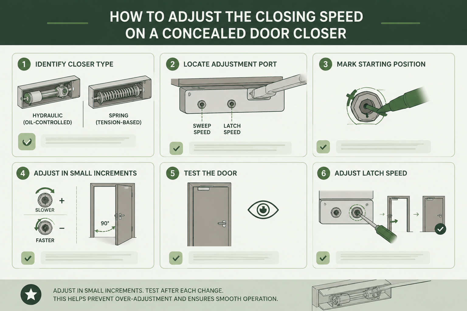 how to adjust concealed door closer