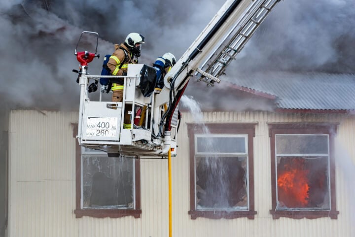 Firefighters battling a building fire